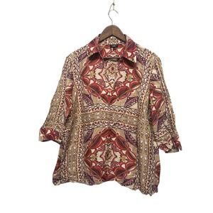 Talbots Tunic Womens Size 18W Pet. Silk Blend 3/4 Sleeve Boho Popover Silk Linen